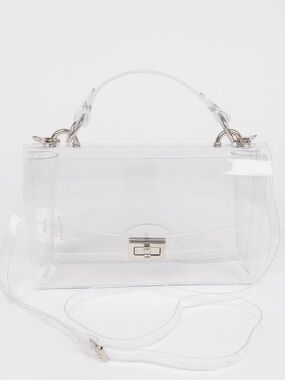 Clear Transparent Top-Handle Crossbody Metal Studded Stadium Bag